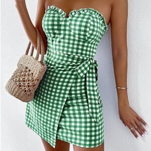 Green Gingham Wrap Dress Size Small